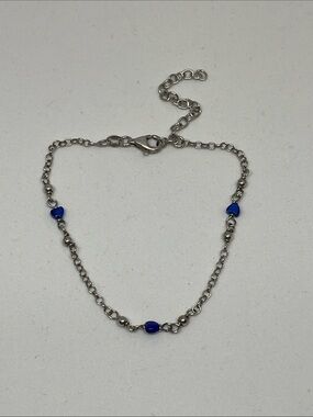 925 Sterling Silver delicate bracelet/anklet with blue stones